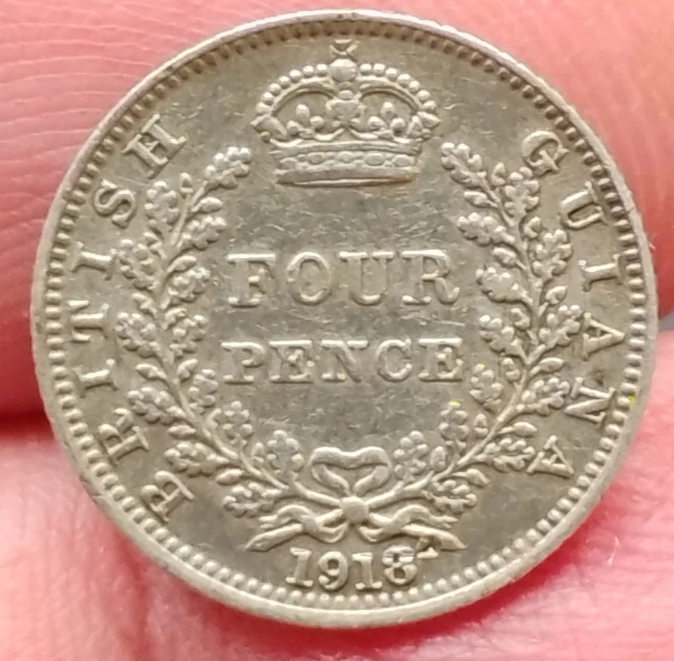 1918 British Guiana Silver Four Pence coin .Nice collectable example.Free post - Image 1 of 4