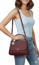 Tommy Hilfiger Satchel Crossbody Faux Pebble Leather Burgundy Flap Handbag