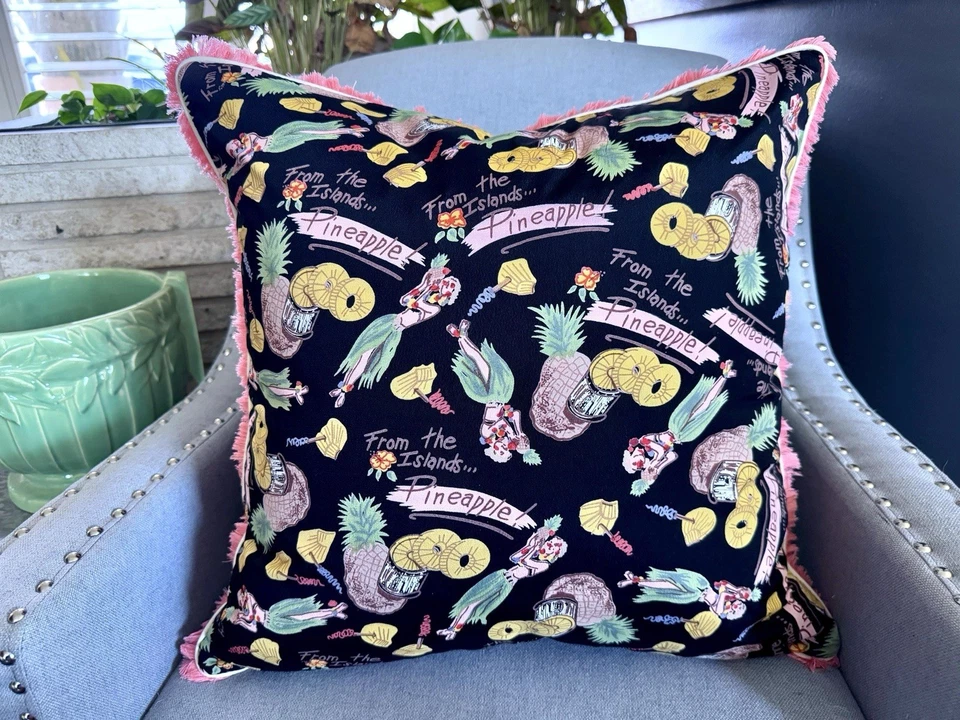 Funda de almohada de tela de corteza de recuerdo de Hula y piñas Hawaii de 1940 tela vintage Foto 3 de 4