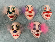 Vintage Mardi Gras Ceramic Hand Painted Matte Clown Face 3" Wall Mask (Lot of 5)