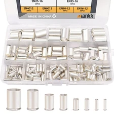 166pcs Wire Ferrules Kits Awg1/0 2/0 2 4 6 8 10 12 Silver Plated Copper Crimp