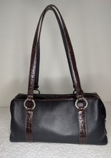 BRIGHTON East / West Pebbled Leather Double Strap Satchel Croc Detail Two Tone