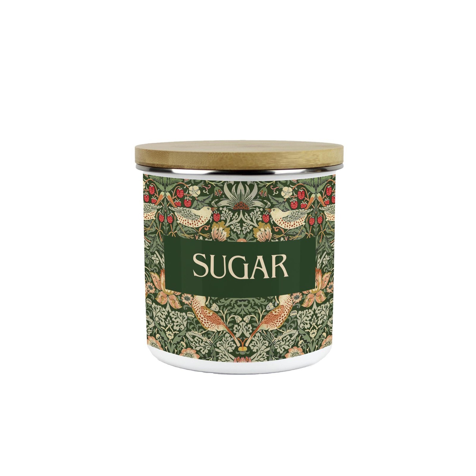 Green Strawberry Thief Sugar Canister - William Morris Kitchen Storage Gift
