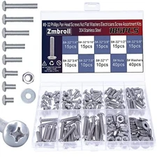 185pcs #8-32 Phillips Pan Head Machine Screws Nuts Washers Kit Stainless
