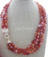 21" 6 Strds 6x10mm red Carnelian CZ Clasp Necklace