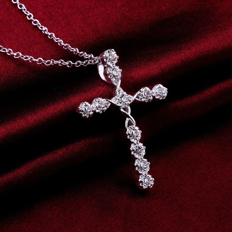 Cross Necklace Small Women's 925 Sterling Silver Cross Pendant Necklace With Cubic Zirconia Crystals - 18" Chain Pouch Sterling Silver Pendant Necklaces - Foto 4