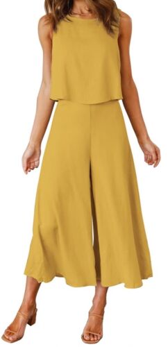 Women's Yellow 2 Piece Outfits Round neck Crop Basic Wide Leg XXL/18 Pants & Top - 第 1/24 張圖片