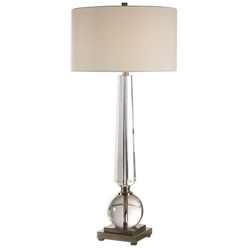 Uttermost Crista Steel Crystal and Fabric Table Lamp in Nickel and White - Picture 2 of 8