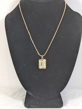 Initial Pendant Necklace Letter E Yellow Gold Plated Stainless Steel Box Chain