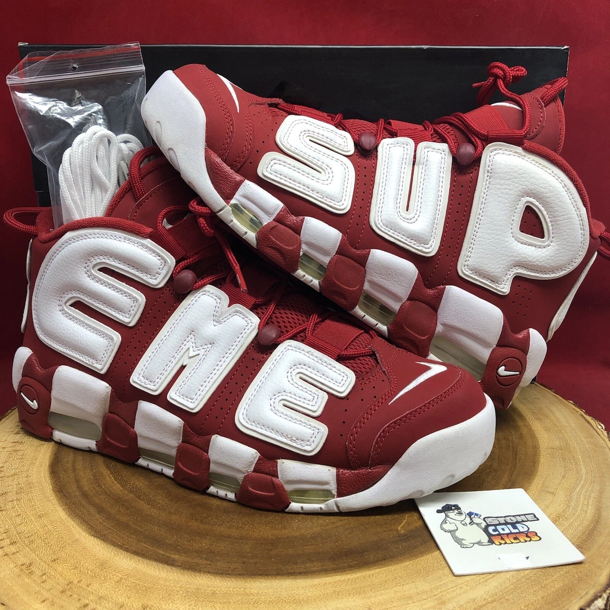 Nike Air More Uptempo Supreme Suptempo Red White 902290-600 Mismatched  10/10.5