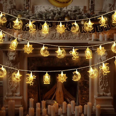 20 FT Ramadan Decorative Lights 40 LED Ramadan Eid Solar Moon Star Lights Decor
