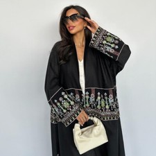 Dubai Open Kaftan Abaya Women Cardigan Long Dress Modest Muslim Robe Ramadan