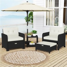 5-Piece Outdoor Patio Furniture Set Rattan Side Table & 2 Chairs & 2 Ottomans