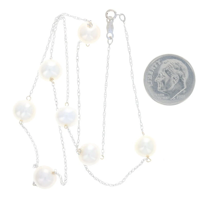 White Gold Cultured Pearl Necklace 17 3/4" - 14k Chain Station - Image 4 of 4