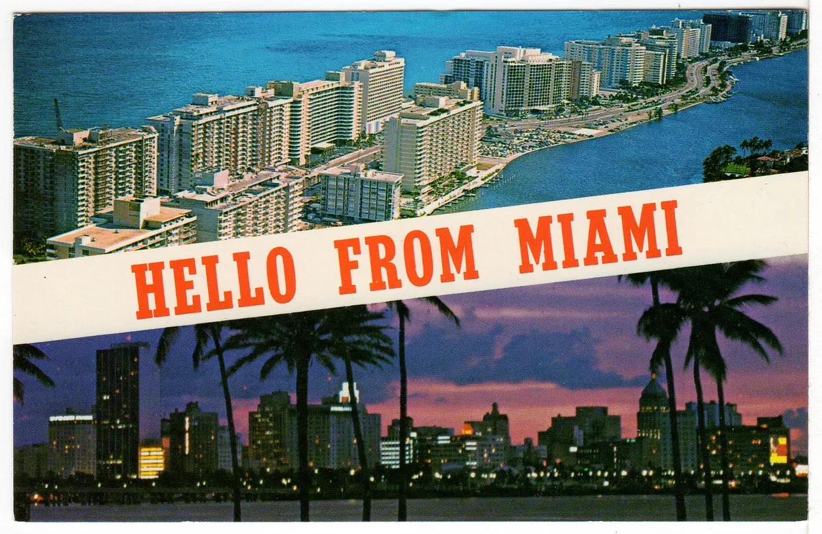 Hello from Miami FLORIDA Vintage Chrome Postcard