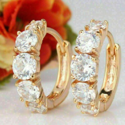 1CT Rund Schliff Moissanit Klein Reifen Huggies Ohrringe 14K Rosegold Versilbert