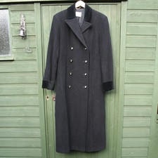 Vintage Viyella Black Double Breasted 100% New Wool Long Coat Size Uk 12