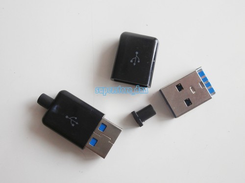 5X USB 3.0 Type-A Plug 4-pin Male Adapter Solder Connector & Black Cover 3-Piece - Picture 2 of 7