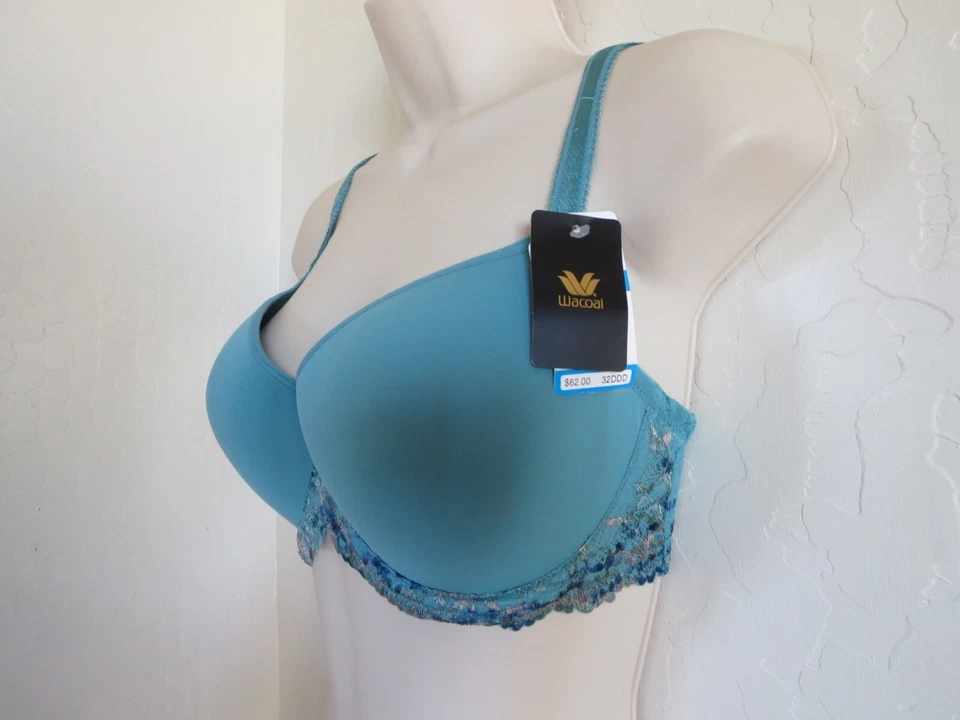 Sujetador con aros WACOAL 32 DDD #853191 ABRAZO CONTORNO DE ENCAJE, JADE, NUEVO CON ETIQUETAS $60 Foto 3 de 4