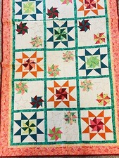 Gorgeous Hand Pieced Machine Quilted Pin Wheel Star Quilt/Throw 72 x 47 New