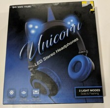 Fold-able Unicorn Headphones LED Light Up Choice Of Blue or Red New