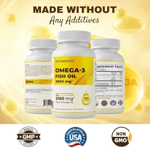 Vitamatic Triple Strength Omega 3 Fish Oil 3600mg Per Serving, 2160mg Omega 3 Fa - Picture 2 of 7