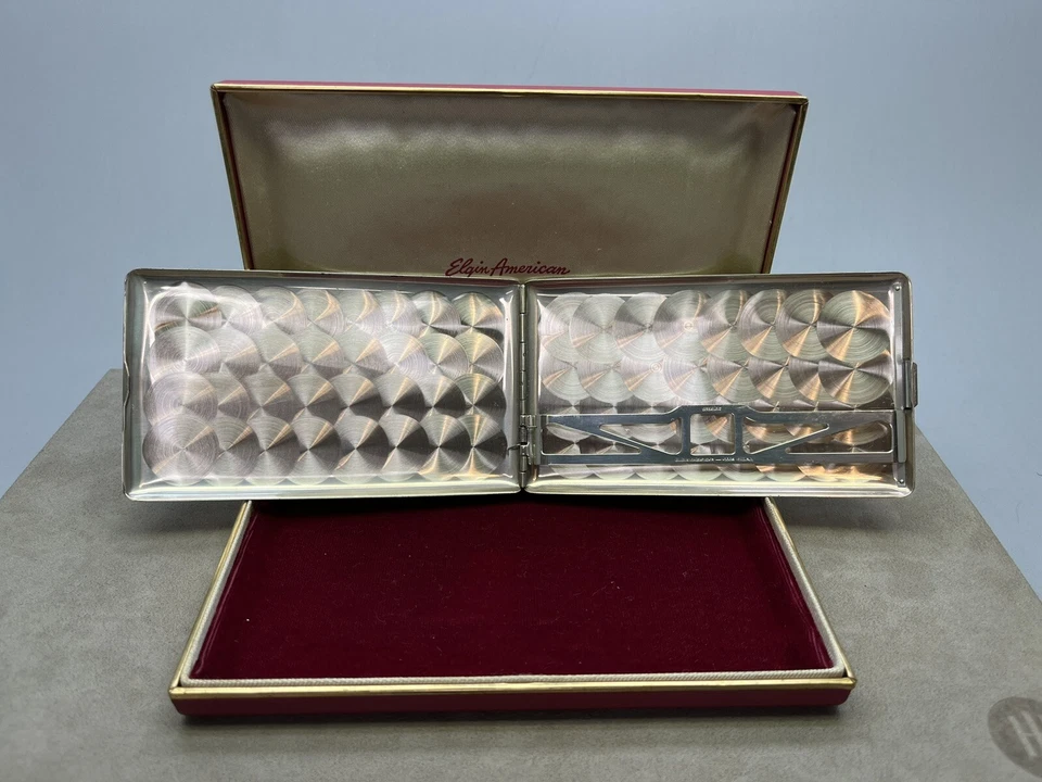 Antigua caja de cigarrillos de bolsillo vintage de plata de ley 925 americana Elgin, 135 G Foto 3 de 4