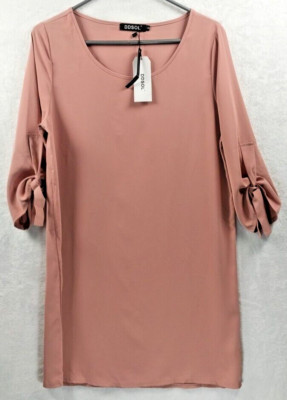 DDSOL Womens 3/4 Sleeve Simple Lines Boxy Relaxed Mid Dress Dusty Pink Size S