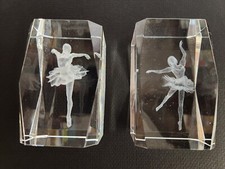 Two Crystal 3D Etched Ballerina Glass Beveled Cubes No Box