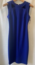 NWT~$134 Calvin Klein~Women’s 2~Classic Sheath Dress~Blue~Cut Out Neck~Zip