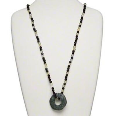 Natural Green Serpentine Open Hexagon Pendant Necklace