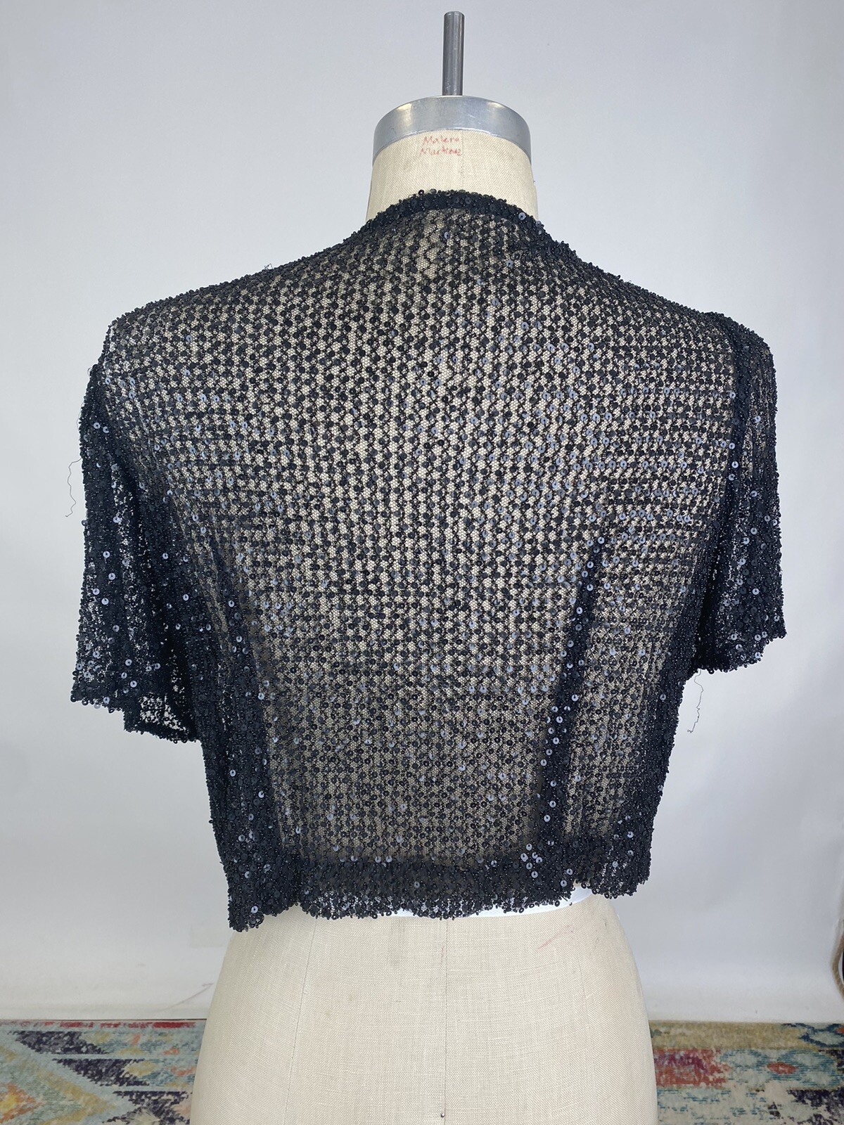 1930s Vintage Antique Black Mesh Sequins and Seed… - image 2