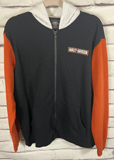 Harley Davidson Unisex Size L Black/White/Orange Zip Up Hooded Jacket