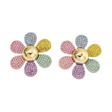 Multi-Color Crystal Rhinestone Large Flower Dangle Stud Earrings