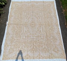 Large Vintage Fine French Embroidered Lace Tablecloth. Point de Venise Needle