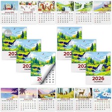 2026 Mini Calendars 6-Pack - Small Peel and Stick Adhesive Monthly Calendars for
