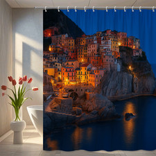 Tenda da doccia costiera colorata - vibrante decorazione casa spiaggia