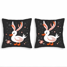 Whimsical Duck Design Throw Pillow Covers 18x18in Set of 2 -Colorful Floral Star