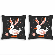 Whimsical Duck Design Throw Pillow Covers 18x18in Set of 2 -Colorful Floral&Star