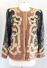 Vtg Laurence Kazar Black Silk Sequin Beaded Embroidered Evening Party Jacket S