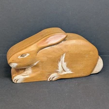 Wooden Rabbit Box Swivel Lid Carved 6" Trinket Jewelry Crowning Touch