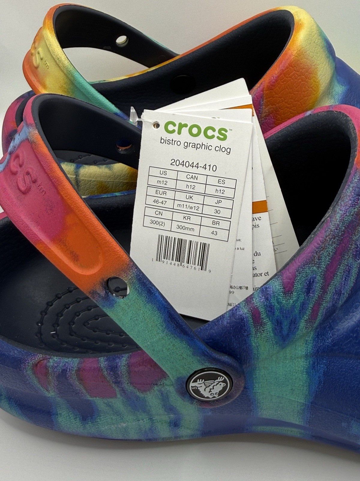 NWT Crocs Bistro Graphic Clog Work Shoes Men's 12 Women's 14 Navy Tie Dye 204044 image 2