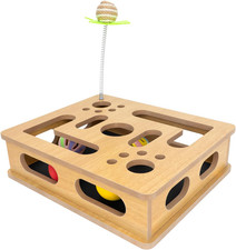 Interactive Wooden Cat Scratch Puzzle Enrichment Box,Cat Nail File Enrichment Bo