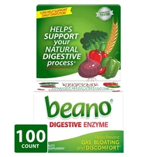 Beano Digestive Enzyme, Gas, Discomfort & Bloating Prevention Supplement 100 Tab
