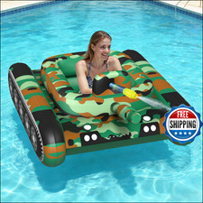 JOSEN Inflatable Tank Pool Float w/ Water Cannon Gun for Adults - Green