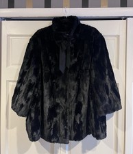 Tahari Faux Fur Black 3/4 Sleeve Coat With Bow Collar - Plus Size 3X