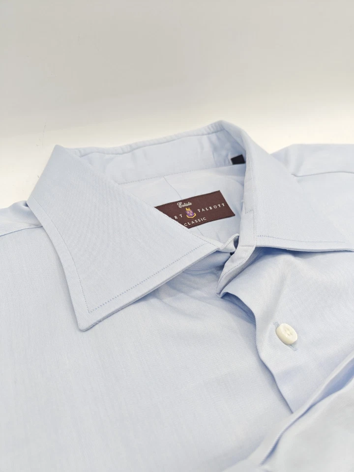 🇺🇲 Camisa de Vestir Robert Talbott Clásica Para Hombre 100% Algodón Azul 18x34 Foto 4 de 4