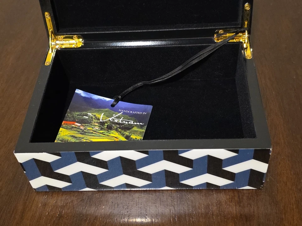 几何设计存储容器盒铰链盖 ~ 7 英寸平方 x 5 英寸 t 手工制作 V 码 — 第 2/4 张图片