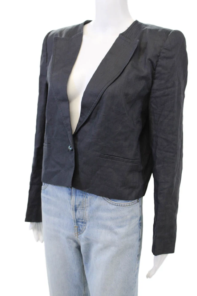 Chaqueta Blazer Recortada Valentino Miss V Mujer Botón Ajustado Lino Azul Marino Talla IT 48 Foto 2 de 4