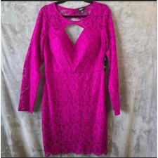 NWT Guess Hot Pink Floral Lace Cutout Long Sleeve Dress - Size 12